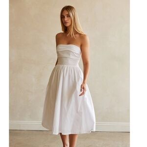 Crescent Kate Lace Up Back Poplin Midi Dress - Pink